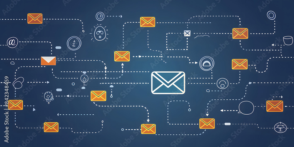 Aufkleber symbol marketing or newsletter concept, diagram. send bulk email. direct selling projects in busines