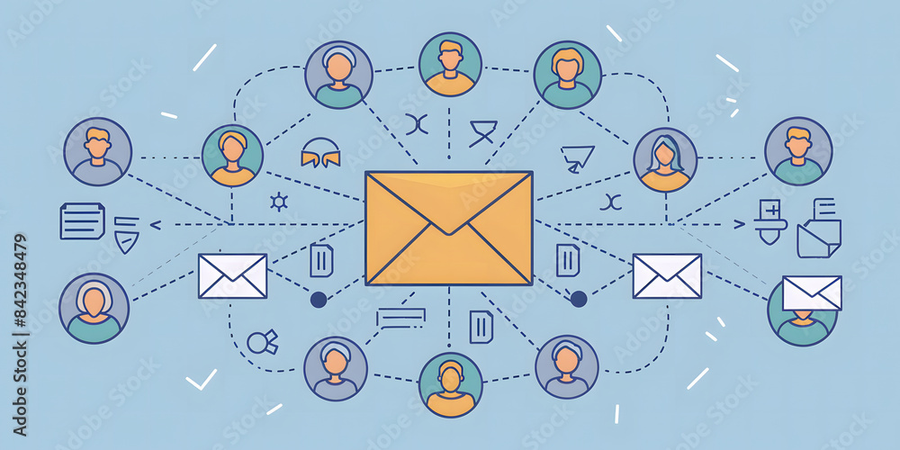Aufkleber symbol marketing or newsletter concept, diagram. send bulk email. direct selling projects in busines