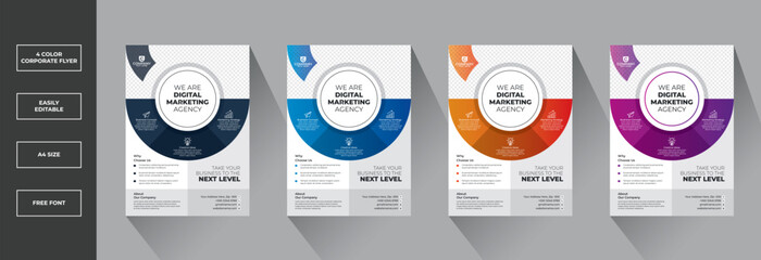 Modern business flyer template, a bundle of 4 different colors a4 flyer template, abstract business flyer and creative design, IT company flyer, and editable vector template design