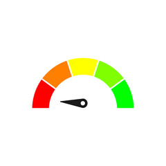 Obraz premium Speedometer, gauge meter icons. Vector scale, level of performance. Speed dial indicator . Green and red, low and high barometers isolated on white background.