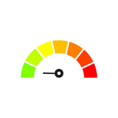 Speedometer, gauge meter icons. Vector scale, level of performance. Speed dial indicator . Green and red, low and high barometers isolated on white background.