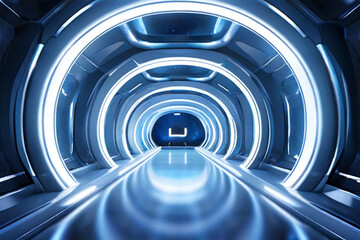 Obraz premium abstract-arch-spaceship-corridor-futuristic-tunnel-with-light-future-interior-background-business
