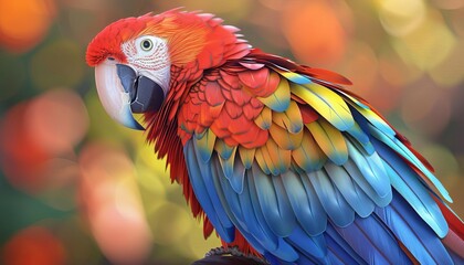 Fototapeta premium vibrant parrot with bright feathers. Cartoonish style, smooth lines, soft pastel colors