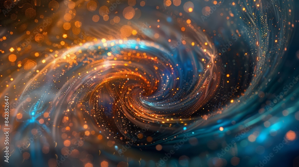 Poster A close-up view of a swirling vortex of energy, composed of countless tiny particles that dance and intertwine in a mesmerizing display of light and color.