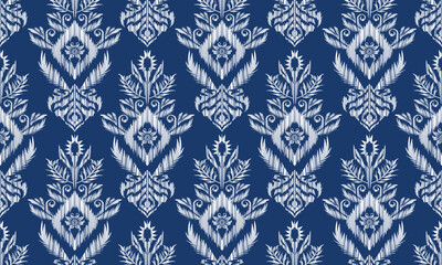 Hand draw Ethnic geometric fabric pattern .Ikat embroidery Ethnic oriental Pixel pattern blue background.great for textiles, banners, wallpapers.