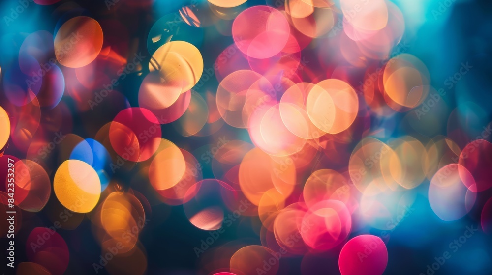Poster A colorful bokeh effect, created by photographing a subject with a shallow depth of field, resulting in a dreamy and abstract background.