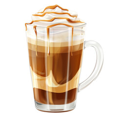 Caramel coffee in glass mug on transparent background clipart

