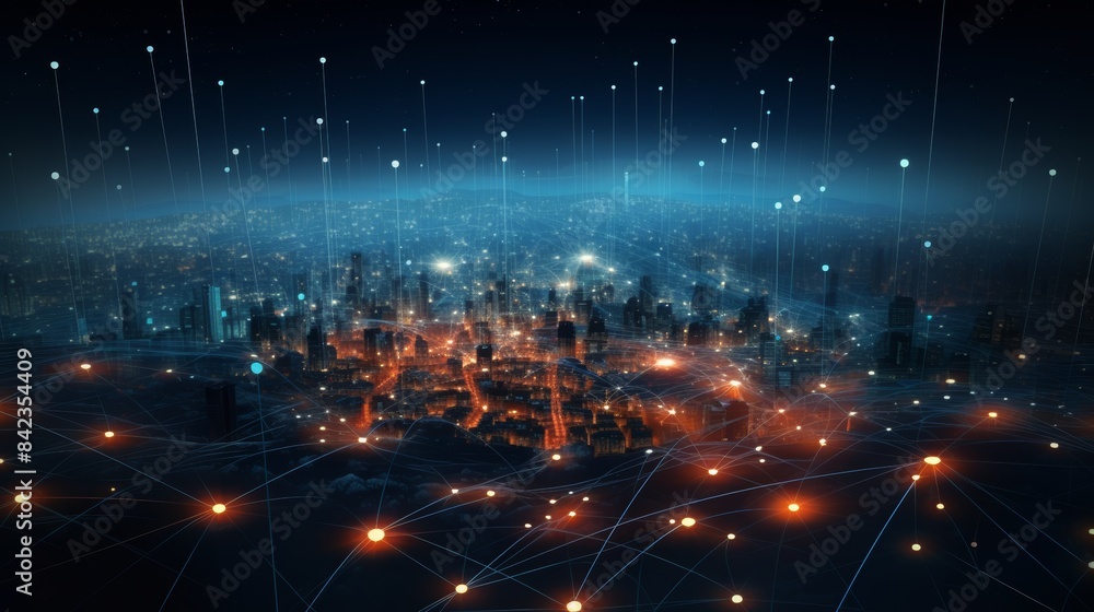 Poster A data visualization of a vast network of connections, illustrating the interconnectedness of our digital world.