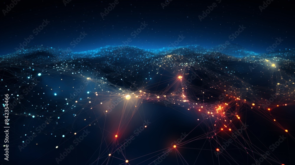Poster A data visualization of a vast network of connections, illustrating the interconnectedness of our digital world.