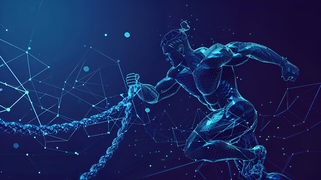 Power and strength low poly wireframe banner template