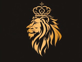 Fototapeta premium Innovative design or high contrast: A strong gold lion head with a pointed crown, juxtaposed against a deep black vacuum, is depicted in this stencil artwork.
