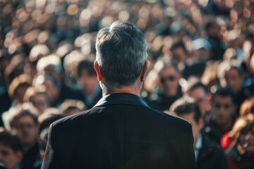 Fototapeta premium Crowd listens to a speaker at a political rally
