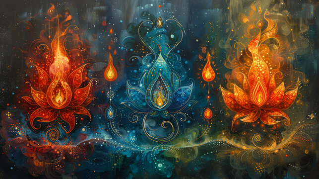 Intricate Cosmic Design Depicting Ayurvedic Doshas - Mystical Spiritual Artwork - Ai Generated