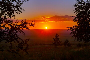beautiful landscape on the Irandyk ridge in the Southern Urals at sunset on a summer evening