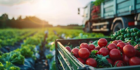 crates full of fresh organic vegetables ready for transport to market