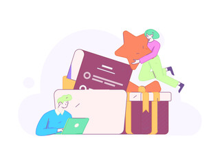 Invite friends to conduct questionnaire flat vector concept operation hand drawn illustration
