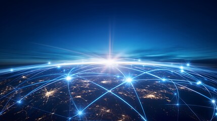 Fototapeta premium 5. Against the backdrop of a seamless digital horizon, a secure wireless network emerges as the cornerstone of online financial transactions and e-commerce activities, enabling individuals and