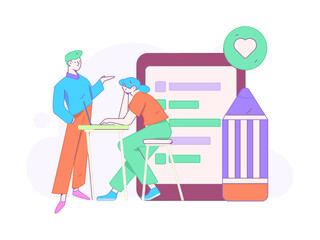 Invite friends to conduct questionnaire flat vector concept operation hand drawn illustration
