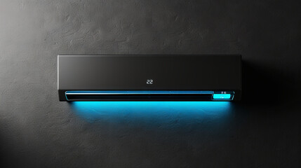 Modern air conditioner on black wall in living room 