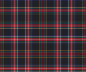 Plaid pattern, black, green, red, white, yellow, seamless for textiles, and for designing clothing, skirts, pants or decorative fabric. Vector illustration.