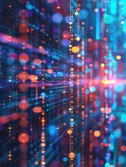 Obraz premium Abstract technology background with colorful bokeh lights creating a futuristic and dynamic scene.