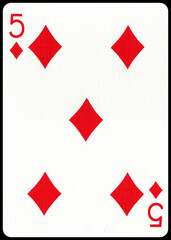 Casino et poker, carte à jouer, 5 de carreau