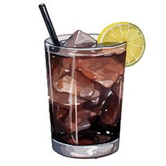 Vibrant Watercolor Cocktail with lime in a rocks glass Illustration in PNG, Cocktail with lemon and ice. Drink. Beach cocktail. Party. For printing on postcards, stickers, invitations, menus.