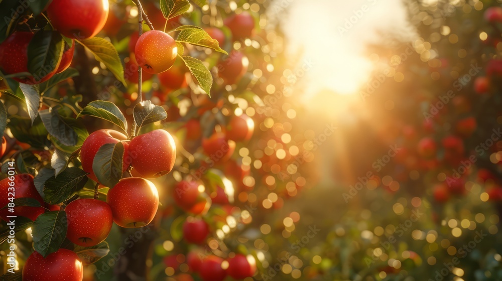Canvas Prints a landscape with a stunningly beautiful orchard with an abundance of red apples on the branches in t