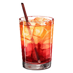 Vibrant Watercolor Cocktail with lime in a rocks glass Illustration in PNG, Cocktail with lemon and ice. Drink. Beach cocktail. Party. For printing on postcards, stickers, invitations, menus.
