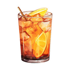 Vibrant Watercolor Cocktail with lime in a rocks glass Illustration in PNG, Cocktail with lemon and ice. Drink. Beach cocktail. Party. For printing on postcards, stickers, invitations, menus.