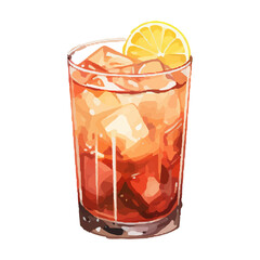 Vibrant Watercolor Cocktail with lime in a rocks glass Illustration in PNG, Cocktail with lemon and ice. Drink. Beach cocktail. Party. For printing on postcards, stickers, invitations, menus.