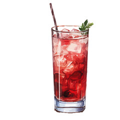 Vibrant Watercolor Cocktail with lime in a rocks glass Illustration in PNG, Cocktail with lemon and ice. Drink. Beach cocktail. Party. For printing on postcards, stickers, invitations, menus.