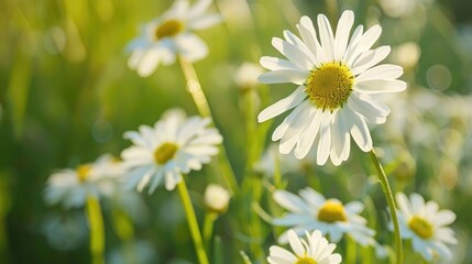 Close up photography of a chamomile banner in a field