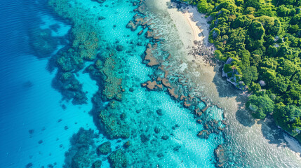 Aerial view of coral reef in the island sea