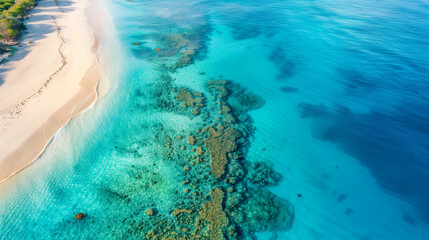 Aerial view of coral reef in the island sea