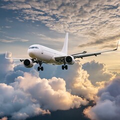 Obraz premium Commercial airplane jetliner flying above dramatic clouds.