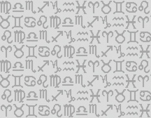 Obraz premium Seamless gray pixel background with zodiac signs. 