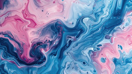 Obraz premium Swirling Liquid Pink Blue White Paint Background, Abstract Minimalist Wallpaper