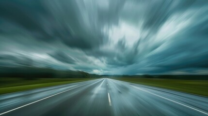 Naklejka premium Blurry speed amidst expansive dark clouds moving towards brightness