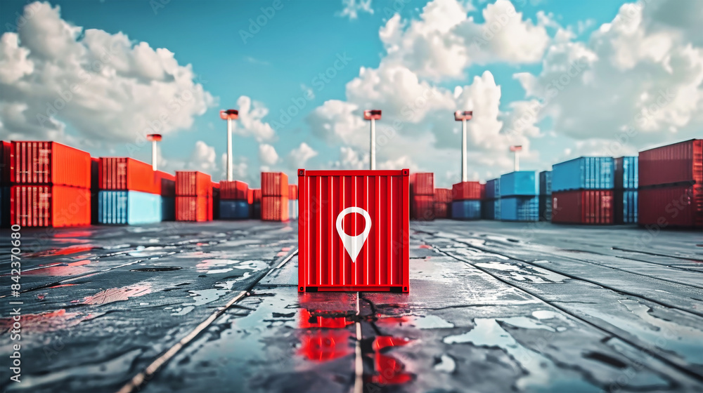 Poster a vibrant red container stands out with a red pin placed in the center, symbolizing its secure and e