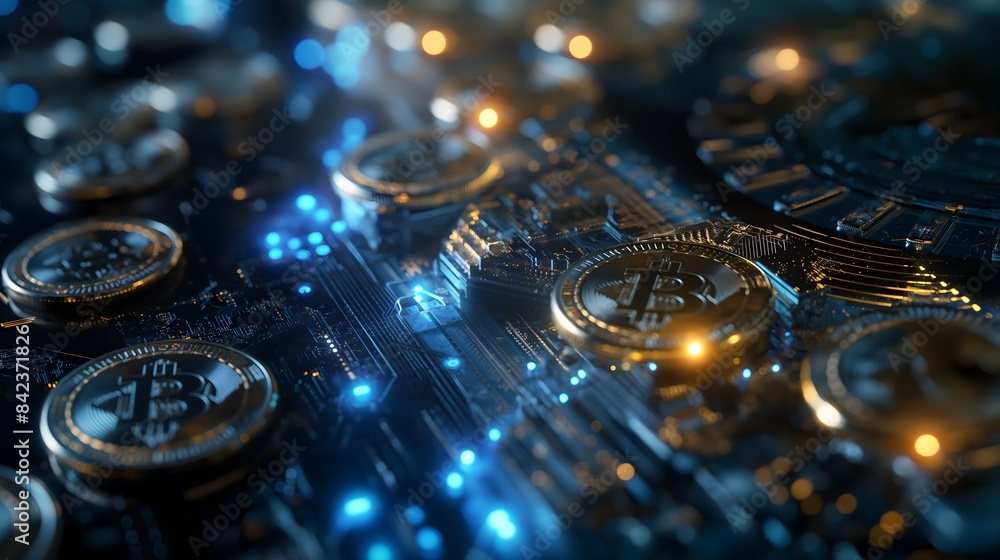 Poster 5. on a backdrop of digital precision, shielded coins radiate with cryptographic strength, showcasin