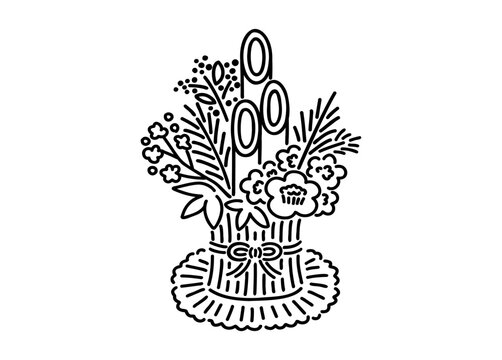 recommend clip art: シンプルな線画の門松のイラスト（白黒）A simple line drawing of a "kadomatsu" (Japanese New Year's decoration) (black and white)