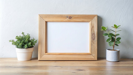 Isolated empty rectangular wooden photo frame in hq scale