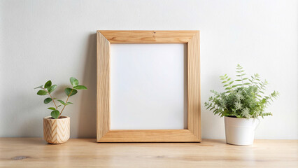 Isolated empty rectangular wooden photo frame in hq scale