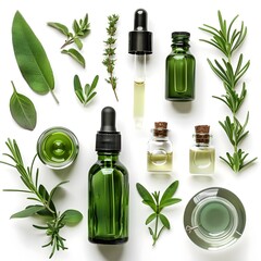 set of bottles with green leaves