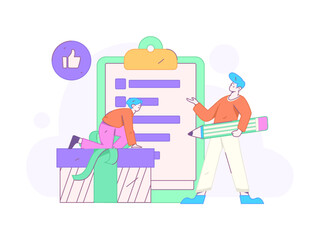 Invite friends to conduct questionnaire flat vector concept operation hand drawn illustration
