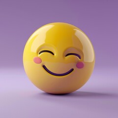 Fototapeta premium Content Smiling Emoticon 3D Icon Depict a yellow emoticon with a content, serene smile, AI Generative