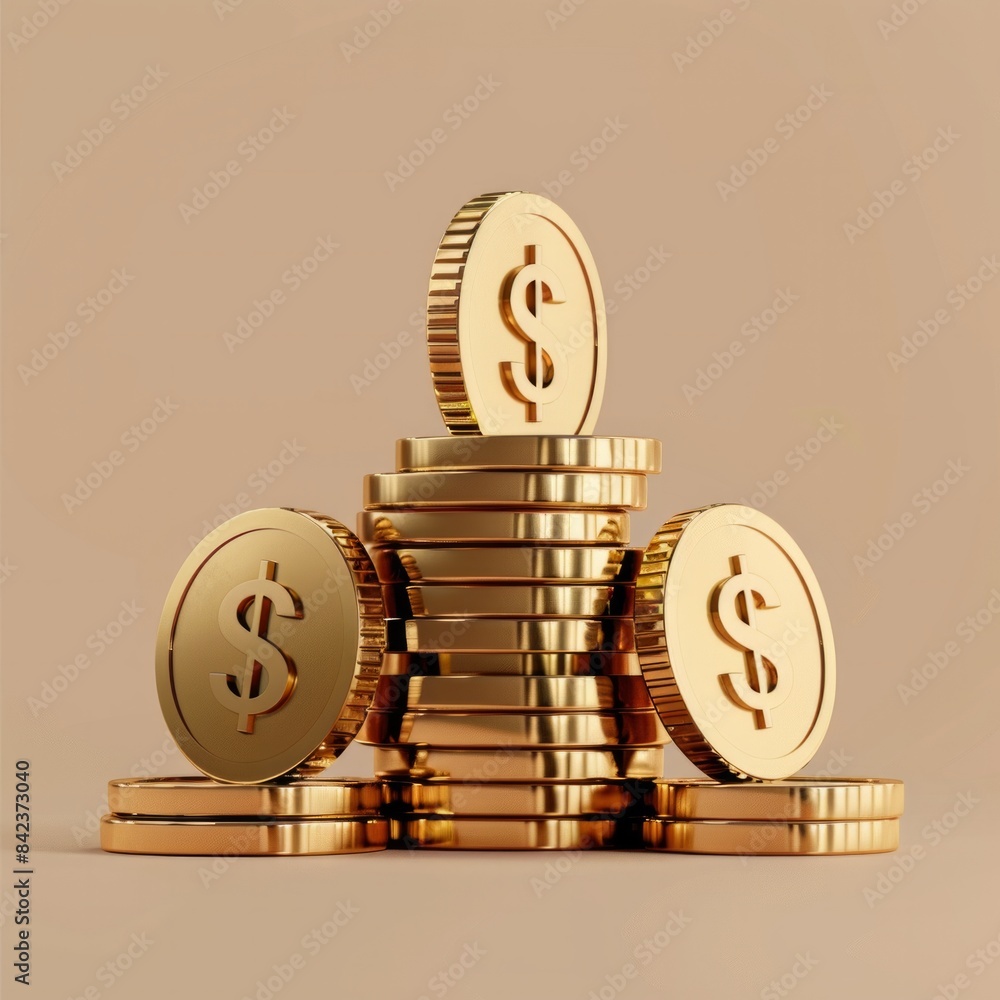 Aufkleber stacked golden coins icon create a 3d icon of multiple golden dollar coins stacked neatly, symbolizi