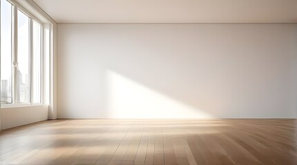 Empty room interior design, open space with white walls and parquet wooden floor, modern contemporary architecture