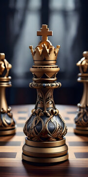A king chess piece with a crown and cross on a chessboard background,ai generate.